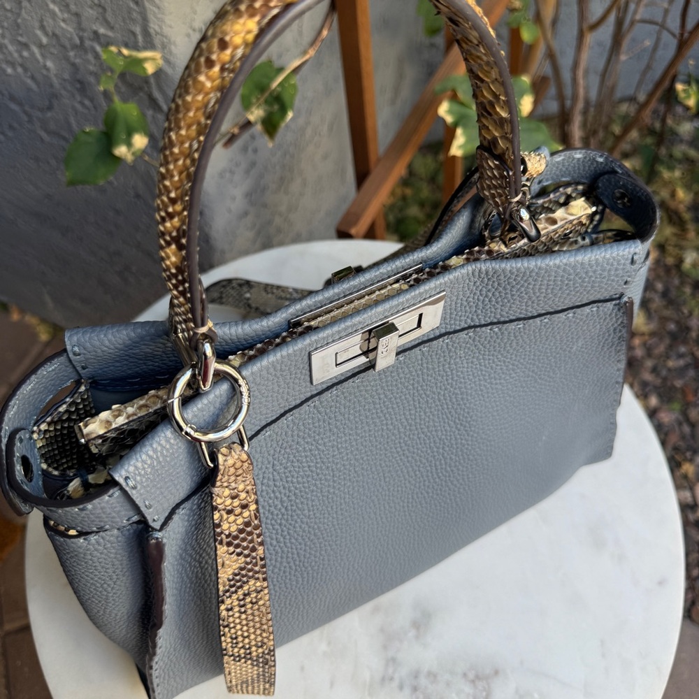 Fendi Cuoio Romano Selleria Leather Python Peekaboo Bag - Picture 5 of 16